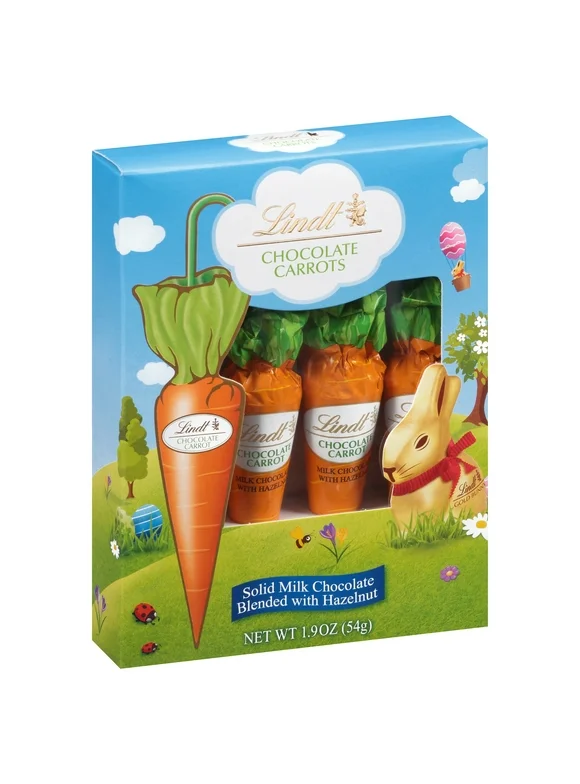 Lindt Chocolate Carrots, Milk Chocolate with Hazelnuts, Easter Chocolate Candy, 1.9 oz, 4 Count