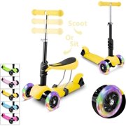Toddler Kids Kick Scooter 3 Flashing Wheel Scooter with Adjustable  Seat and Handle T-Bar for Boys Girls