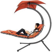 Best Choice Products Hanging Curved Chaise Lounge Chair Swing for Backyard, Patio w/ Pillow, Canopy, Stand - Orange