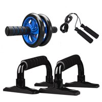 4-in-1 AB Wheel Roller Kit Abdominal Press Wheel Pro with Push-UP Bar Jump Rope and Knee Pad Portable Equipment for Home Exercise Muscle Strength Fitness