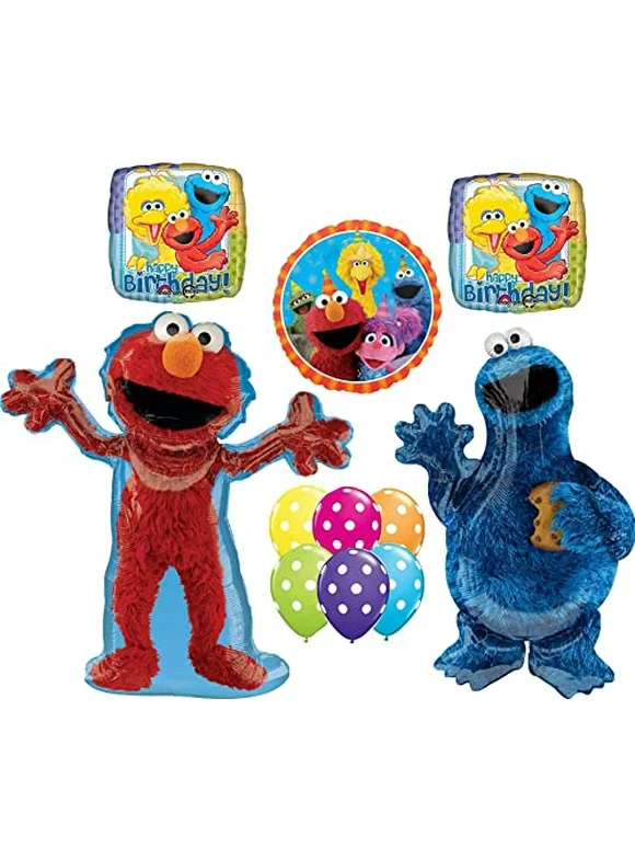 Sesame Street Elmo Cookie Monster Happy Birthday Party Balloons Decorations.
