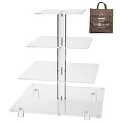 Jusalpha 4 Tier Square Acrylic Cupcake Tower Stand-Cake Stand-Dessert Stand-Cupcake holder-Pastry serving platter-Cupcake Tower for Wedding-Party Supply(4 Tier With Rod Feet)