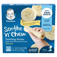 Gerber Soothe N Chew Teething Sticks, Banana Flavor, 6 Teething Sticks per Pack