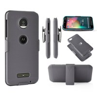 for Motorola Moto Z Droid Case Heavy Duty Shock Absorption Kickstand Armor Case with Belt Swivel Clip Holster Cover (Black)