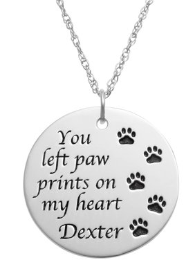 Personalized Sterling Silver Paw Prints Dog Memorial Pendant, 18"