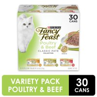 (30 Pack) Fancy Feast Grain Free Pate Wet Cat Food Variety Pack, Poultry & Beef Collection, 3 oz. Cans