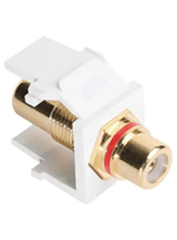 Leviton 40830-BWR QuickPort RCA, Gold-Plated Connector with Red Stripe, White