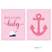 Pink Girl Nautical Baby Shower Party Signs & Banner Decorations, 20-Pack