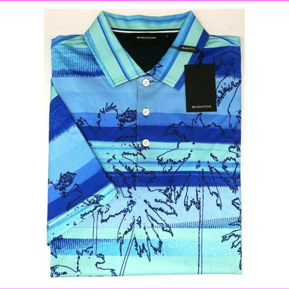 Bugatchi Short Sleeve Shirt Shaped Fit Mens Sapphire Blue Cotton, Size XXL