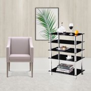 5 Tier Media Stand, Black Tempered Glass Media Stand Stereo Cabinet, AV Component Stand Stereo Cabinet Audio Video Tower Shelves Storage Rack, Multi-Function TV Stand for TV XBOX PS4 Stereo, R1167