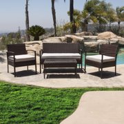 BELLEZE 4 Piece Patio Outdoor Rattan Patio Set 4 PC Furniture Outdoor Set Two Chairs One Glass Table One Sofa