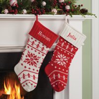 Snowflake Knit Personalized Christmas Stocking with Red or White Cuff