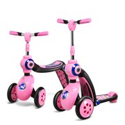Costway 2-in-1 Kick Scooter & Ride-On Balance Trike for Kids 3 Wheel Toddler Scooter for Girls & Boys Blue/Pink