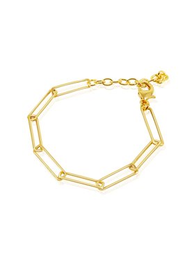 Yellow Gold Plated over Brass Paperclip Link Chain Bracelet Jewelry for Women, 5.5x22mm link, 7" + 1.5" extension