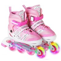 Adjustable Inline Skate with Illuminating Wheels, For Kids Boys Girls, Sizes (11.5J-US 7), Blue/Pink