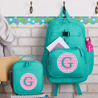 Personalized Allover Name Aqua Backpack + Lunchbox-Available Individually or as a Set
