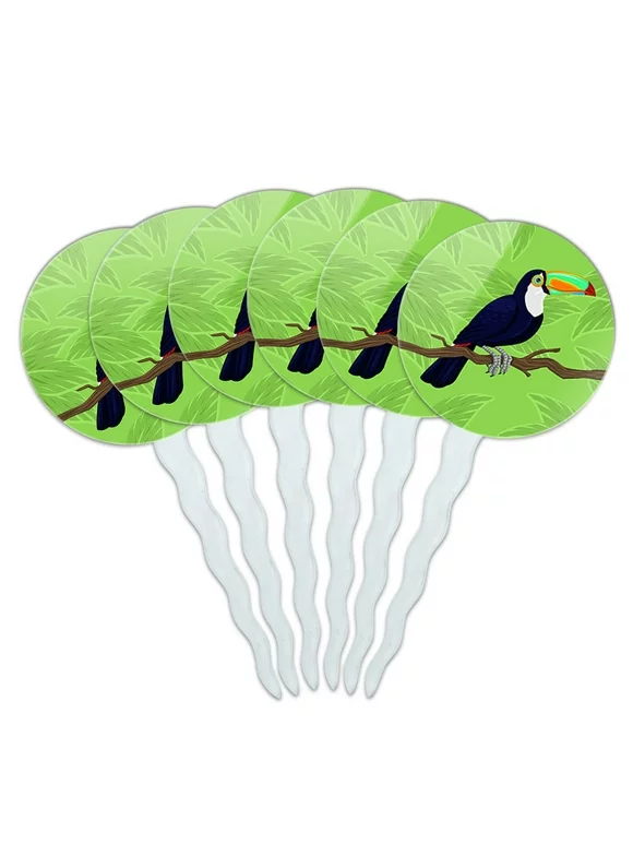Toucan Jungle Parrot Bird Cupcake Picks Toppers - Set of 6