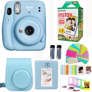 Fujifilm Instax Mini 11 Sky Blue Camera with Fuji Instant Film Twin Pack (20 Pictures) + Blue Case with Strap, Album, Stickers, and More Accessories Bundle