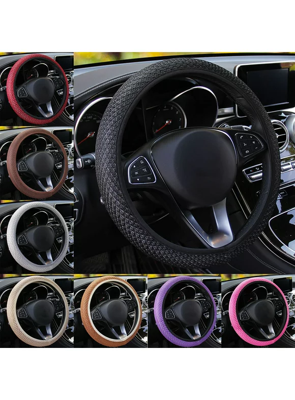 Happy Date Universal Vehicle Steering Wheel Cover, Ice Silk Breathable Microfiber Non-Slip, Warm in Winter and Cool in Summer, Steering Wheel Cover for Men and Women
