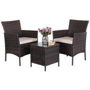 Easyfashion Wicker Rattan Coffee Table and Two Chairs Patio Conversation Set, Multiple Colors