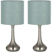 Silver Table Lamps - Small Nightstand Set of 2 Light Blue Shades