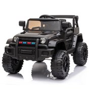 Ktaxon Ride On Truck 12V Rechargeable Battery Powered Kids Electric Double Drive Car w/ 2.4G RC, MP3 Player, LED Lights, 3 Speed - Black