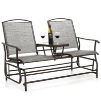 Best Choice Products 2-Person Outdoor Mesh Fabric Patio Double Glider w/ Tempered Glass Attached Table - Gray