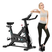 Indoor Cycling Bike Trainer with Comfortable Seat Cushion, Belt Drive System and LCD Monitor for Home Workout