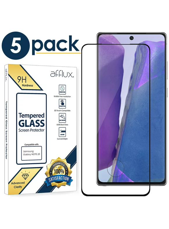 AFFLUX Tempered Glass For Galaxy Note 20 Screen Protector, 9H Tempered Glass, Ultrasonic Fingerprint Compatible, 3D Curved, HD Clear for Samsung Galaxy Note20 Glass Screen Protector - (5-Pack)