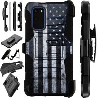 Compatible with Samsung Galaxy S20 FE 5G Hybrid LuxGuard Holster Phone Case Cover (Gray US Flag)
