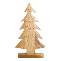 Holiday Time Large Carved Mango Wood Christmas Tree Table Top Decoration, 15"