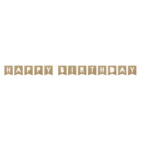 Way to Celebrate! Kraft Paper Happy Birthday Pennant Banner, 10ft