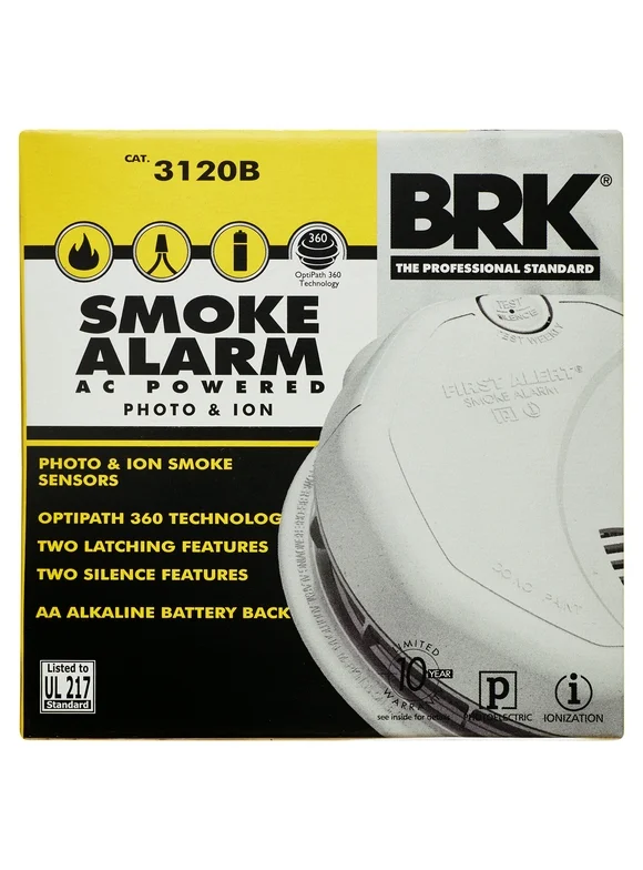 First Alert BRK 3120B Hardwired Photoelectric and Ionization Smoke Alarm with Battery Backup, 85 Decibels