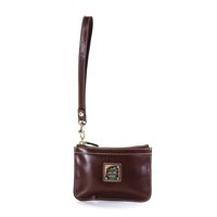 Pre-owned|Dooney & Bourke Small Zip Up Leather Wristlet Dark Brown