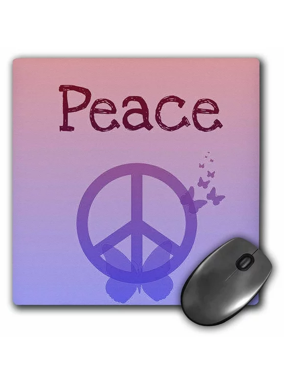 3dRose Pink and Purple Peace Sign and Butterfly- Inspirational Art, Mouse Pad, 8 by 8 inches