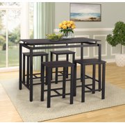 5-Piece Counter Height Dining Set, Heavy-Duty Kitchen Table and 4 Chairs Set, Wooden & Steel Structure Pub Table Set, Rectangular Breakfast Bar Table for Dining Room, Living Room, Black, W3206