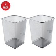 Ybm Home Steel Silver Mesh Square Open Top Waste Basket Wire Bin Trash Can for Office Kitchen Bathroom Home 5 Gallon 2 Pack