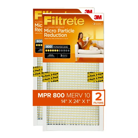 Filtrete 14x24x1 Air Filter, MPR 800 MERV 10, Micro Particle Reduction, 2 Filters