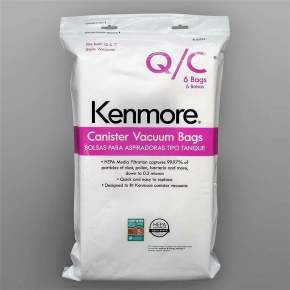 Kenmore 53292 Type Q/C Vacuum Bags HEPA for Canister Vacuums Style 6 Pack new
