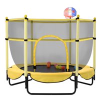 5ft Kids Trampoline with Basketball Hoop and Enclosure, Outdoor Indoor Mini Recreational Trampoline for Toddlers Boys Girls Birthday Gift, Pure Yellow
