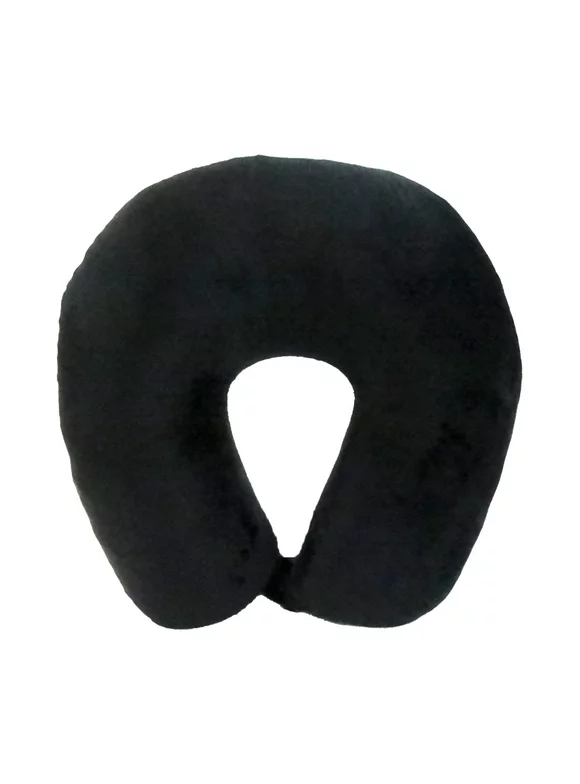 Protege Microfiber Travel Neck Pillow,100% Polyester Fleece Knit, Black, One Size