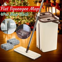 Flat Floor Mop and Bucket Set , Self Cleaning , Automatic Squeeze , Free Hand Washing Mop - 2/4Pcs Microfiber Reusable Washable Pads Included