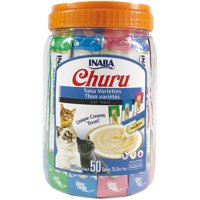 Inaba Churu Grain-Free Cat Treat, Tuna Puree Variety Pack, 50 Tubes