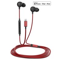 Thore iPhone Earphones (V60) Wired In Ear Lightning Earbuds (Apple MFi Certified) Headphones with Microphone/Remote for iPhone 11/Pro Max/Xr/Xs Max/X/8/7 - Red