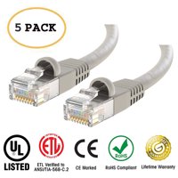 5-Pack Cat 6 Ethernet Cable Snagless Patch 12 Feet - Computer LAN Network Cord, GRAY