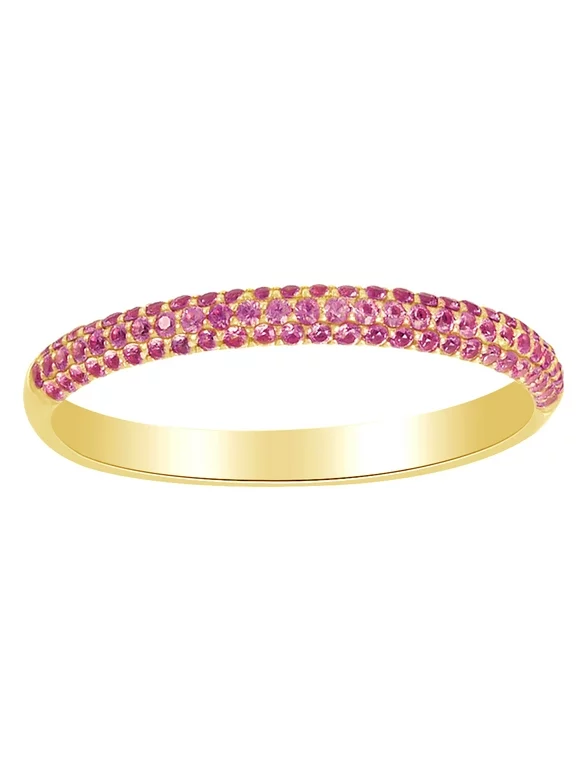 Round Cut Simulated Pink Sapphire Anniversary Band Ring In 14K Solid Yellow Gold By Jewel Zone US