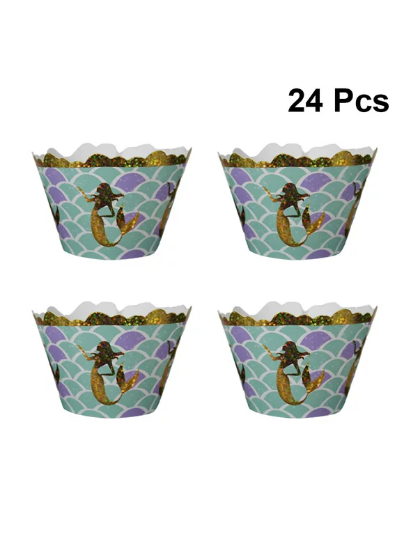 Etereauty 24 Pcs Cupcake Wrappers Mermaid Theme Baking Cake Paper Cup Wraps for Wedding Birthday Party Decoration