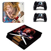 Decal Moments PS4 Slim Console Skin Set Vinyl Decal Sticker for Playstation 4 Slim Console Dualshock 2 Controllers-Horrible D
