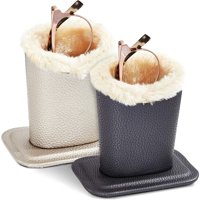 2 Pack PU Leather Eyeglasses Holder Stand with Plush Lining for Men and Women, Gray & Champagne