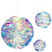 NICROLANDEE Hanging Decorations Iridescent Honeycomb Ball Foil Ceiling Hanging Flowers for Wedding Birthday Party Supplies Baby Bridal Shower Fairy Princess Rainbow Show Decor